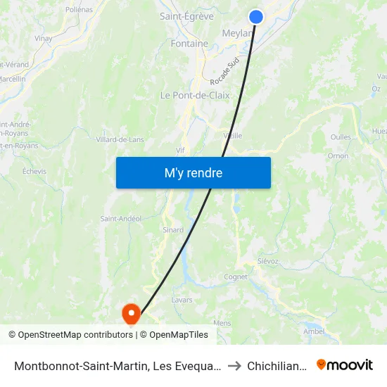 Montbonnot-Saint-Martin, Les Evequaux to Chichilianne map