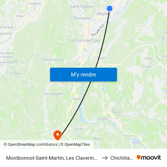 Montbonnot-Saint-Martin, Les Claverins Rd1090 to Chichilianne map