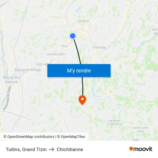 Tullins, Grand Tizin to Chichilianne map