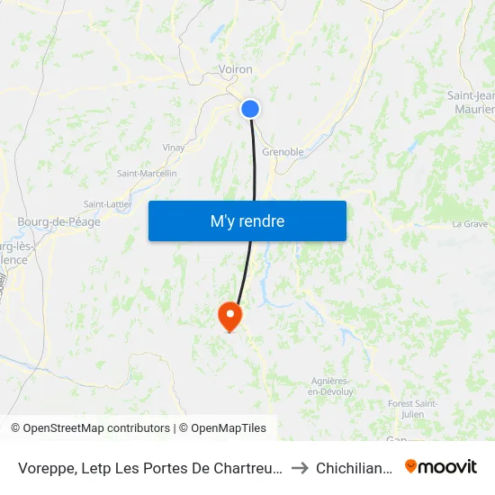 Voreppe, Letp Les Portes De Chartreuse to Chichilianne map