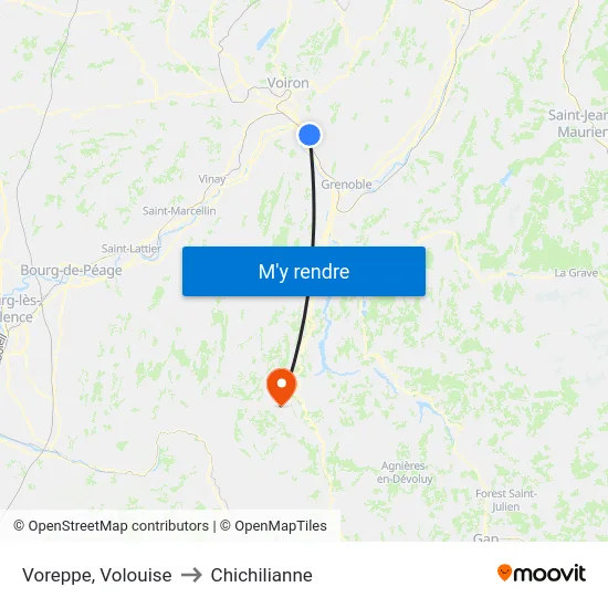 Voreppe, Volouise to Chichilianne map