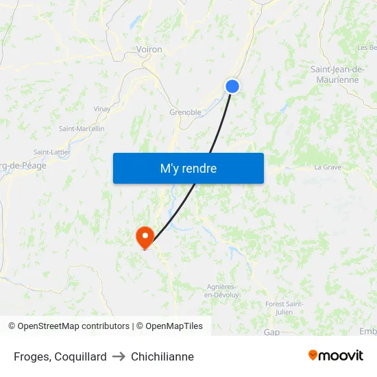 Froges, Coquillard to Chichilianne map