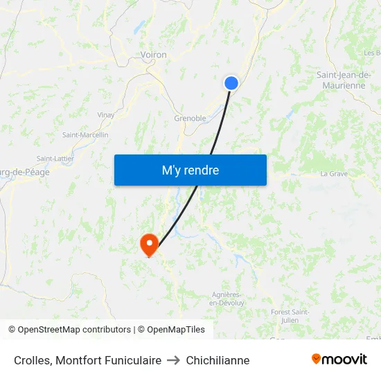 Crolles, Montfort Funiculaire to Chichilianne map