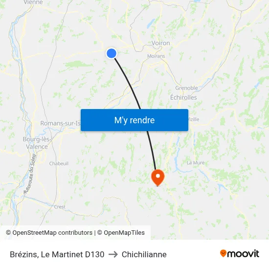 Brézins, Le Martinet D130 to Chichilianne map