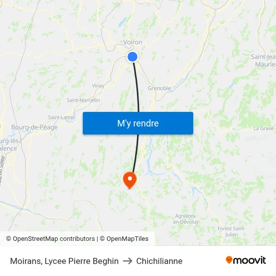 Moirans, Lycee Pierre Beghin to Chichilianne map