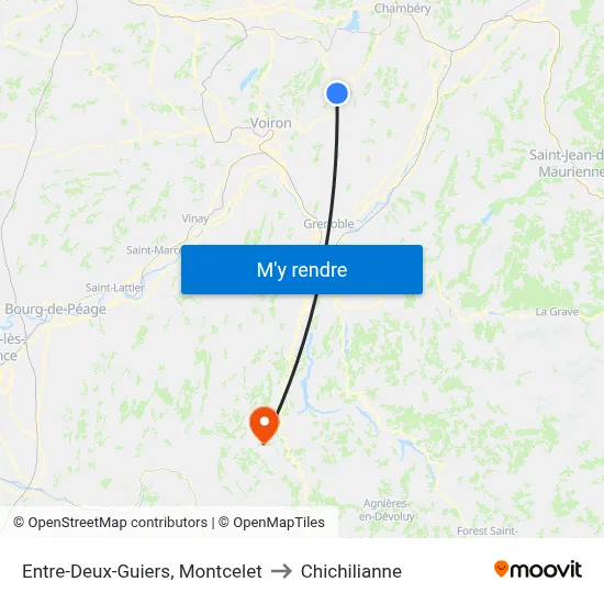 Entre-Deux-Guiers, Montcelet to Chichilianne map