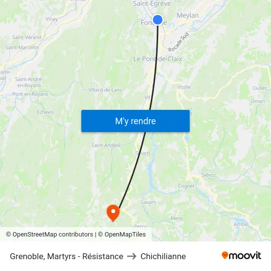 Grenoble, Martyrs - Résistance to Chichilianne map