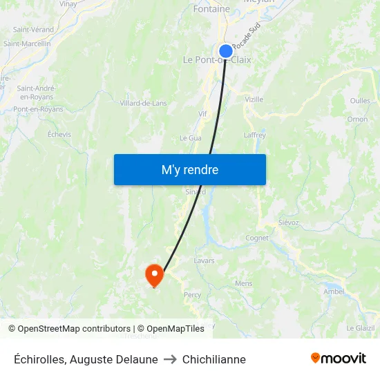Échirolles, Auguste Delaune to Chichilianne map