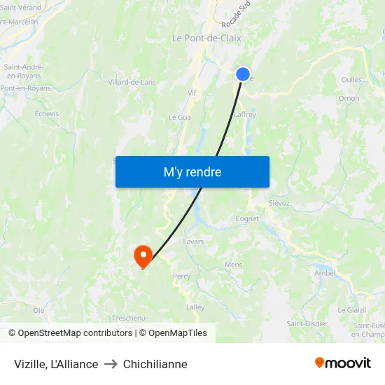 Vizille, L'Alliance to Chichilianne map