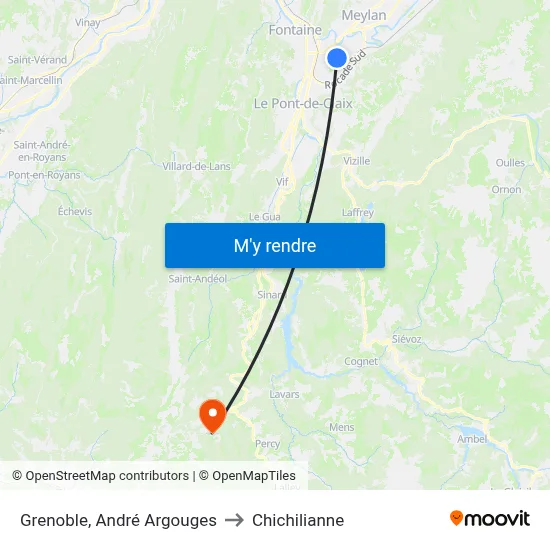 Grenoble, André Argouges to Chichilianne map