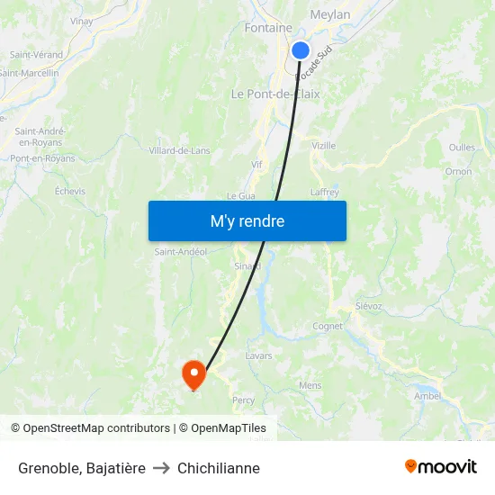Grenoble, Bajatière to Chichilianne map