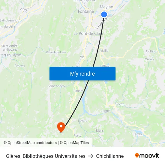 Gières, Bibliothèques Universitaires to Chichilianne map