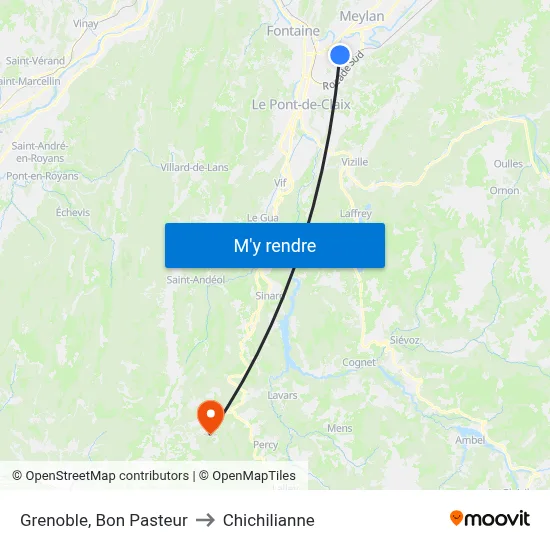 Grenoble, Bon Pasteur to Chichilianne map