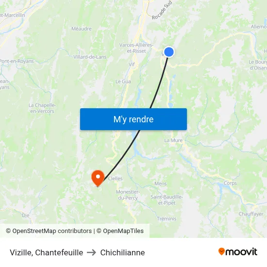 Vizille, Chantefeuille to Chichilianne map