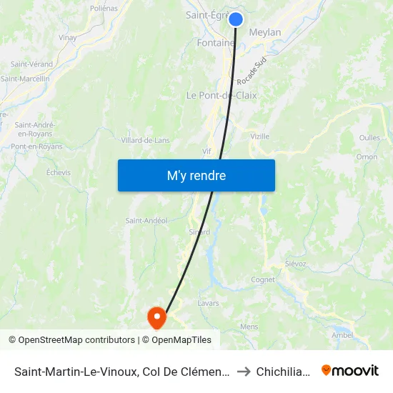 Saint-Martin-Le-Vinoux, Col De Clémencières to Chichilianne map