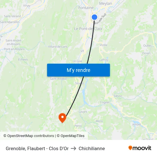 Grenoble, Flaubert - Clos D'Or to Chichilianne map