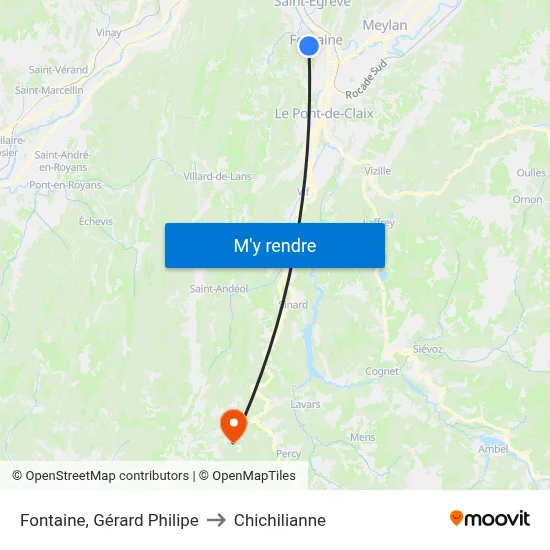 Fontaine, Gérard Philipe to Chichilianne map