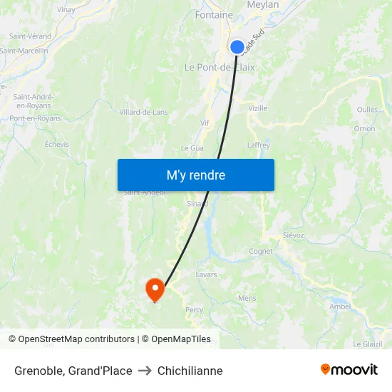 Grenoble, Grand'Place to Chichilianne map