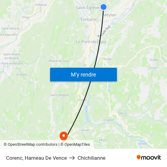 Corenc, Hameau De Vence to Chichilianne map