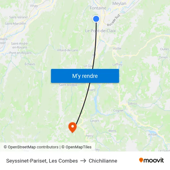 Seyssinet-Pariset, Les Combes to Chichilianne map