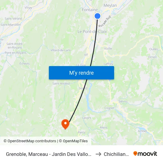 Grenoble, Marceau - Jardin Des Vallons to Chichilianne map