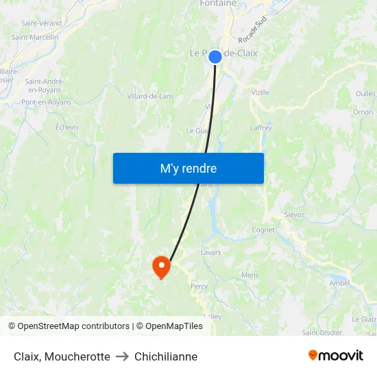 Claix, Moucherotte to Chichilianne map