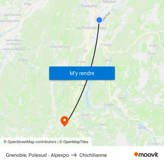 Grenoble, Polesud - Alpexpo to Chichilianne map