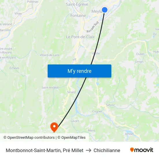 Montbonnot-Saint-Martin, Pré Millet to Chichilianne map