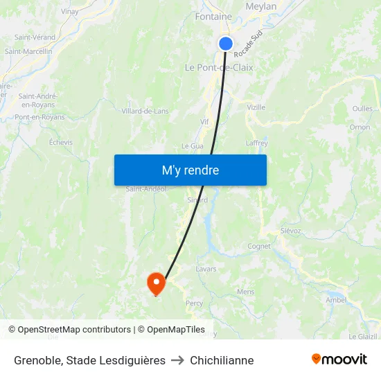 Grenoble, Stade Lesdiguières to Chichilianne map