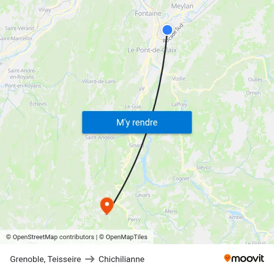 Grenoble, Teisseire to Chichilianne map