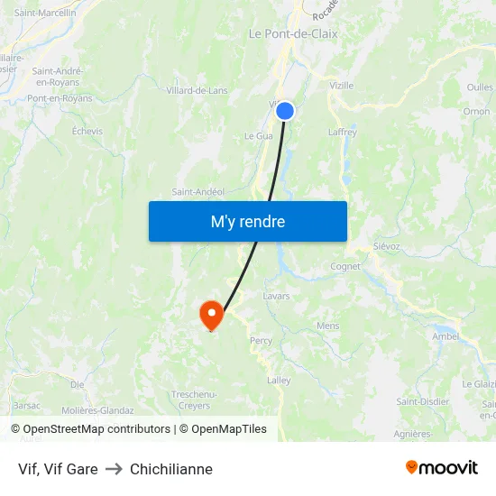 Vif, Vif Gare to Chichilianne map