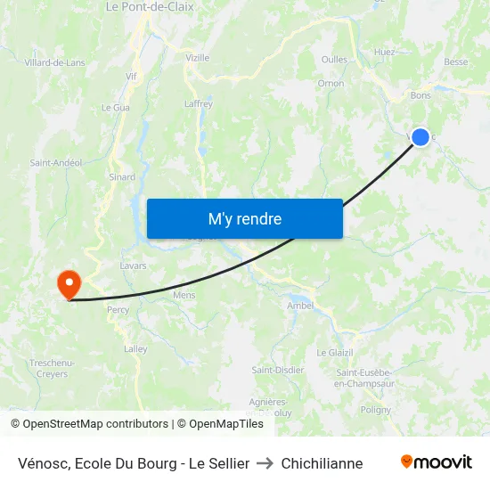Vénosc, Ecole Du Bourg - Le Sellier to Chichilianne map