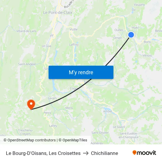 Le Bourg-D'Oisans, Les Croisettes to Chichilianne map