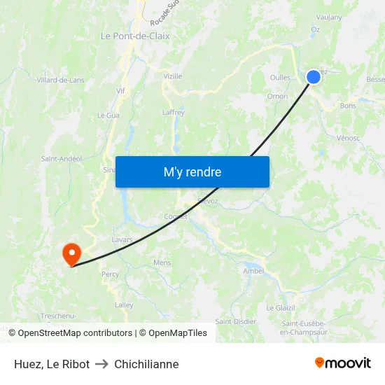 Huez, Le Ribot to Chichilianne map