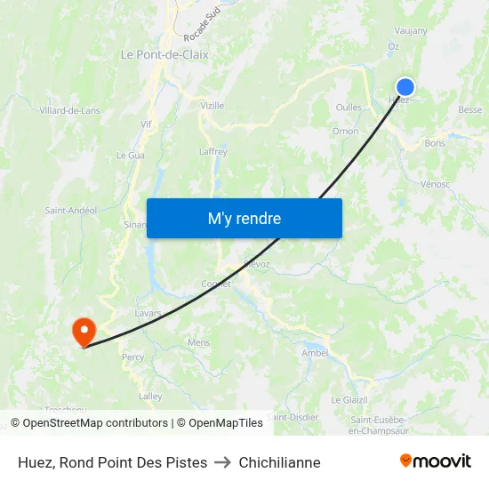 Huez, Rond Point Des Pistes to Chichilianne map