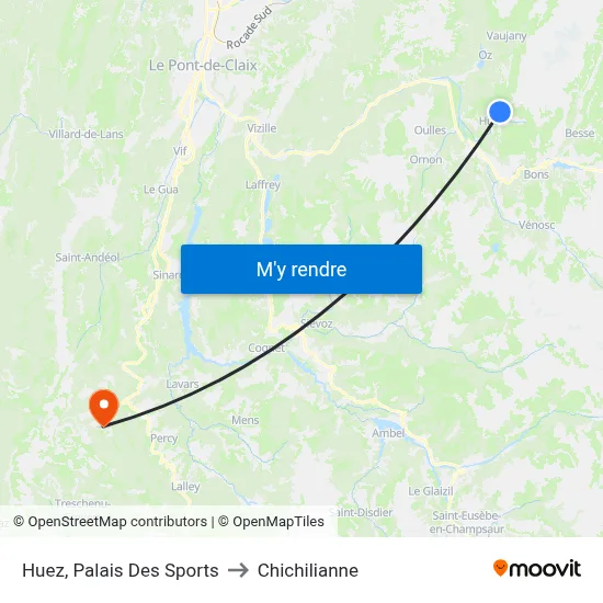 Huez, Palais Des Sports to Chichilianne map