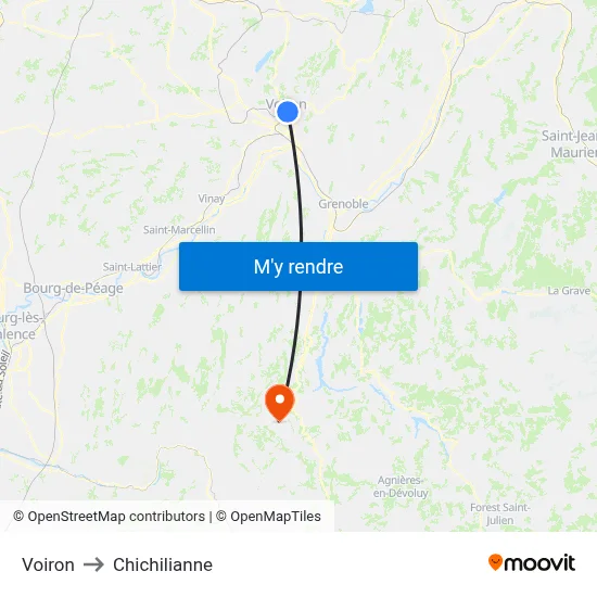 Voiron to Chichilianne map