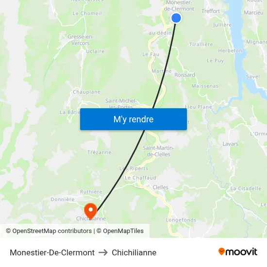 Monestier-De-Clermont to Chichilianne map