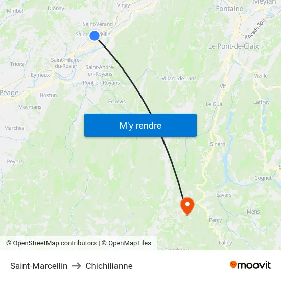 Saint-Marcellin to Chichilianne map