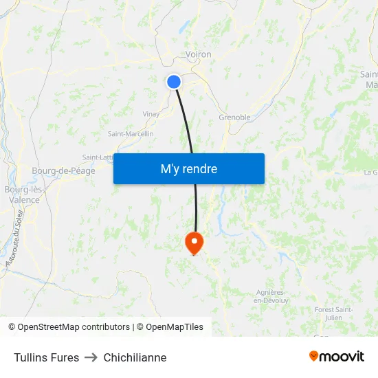 Tullins Fures to Chichilianne map