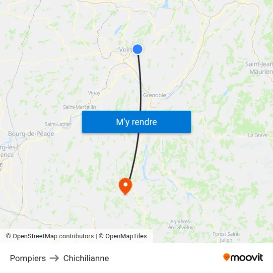 Pompiers to Chichilianne map