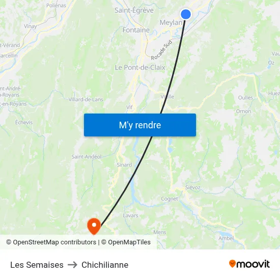 Les Semaises to Chichilianne map