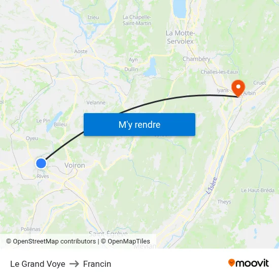 Le Grand Voye to Francin map