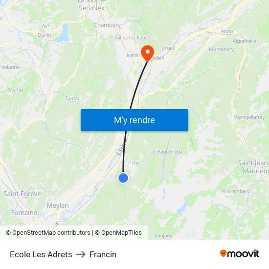 Ecole Les Adrets to Francin map