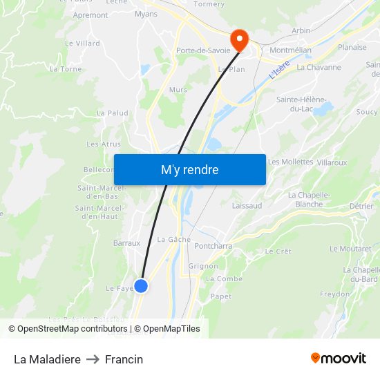 La Maladiere to Francin map