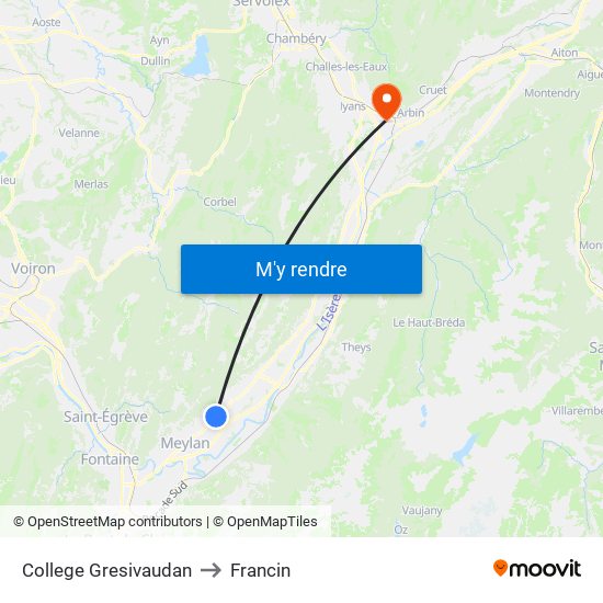 College Gresivaudan to Francin map