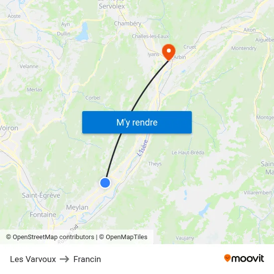 Les Varvoux to Francin map