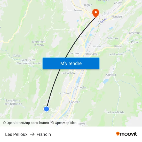 Les Pelloux to Francin map