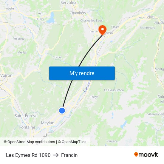 Les Eymes Rd 1090 to Francin map