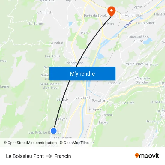 Le Boissieu Pont to Francin map